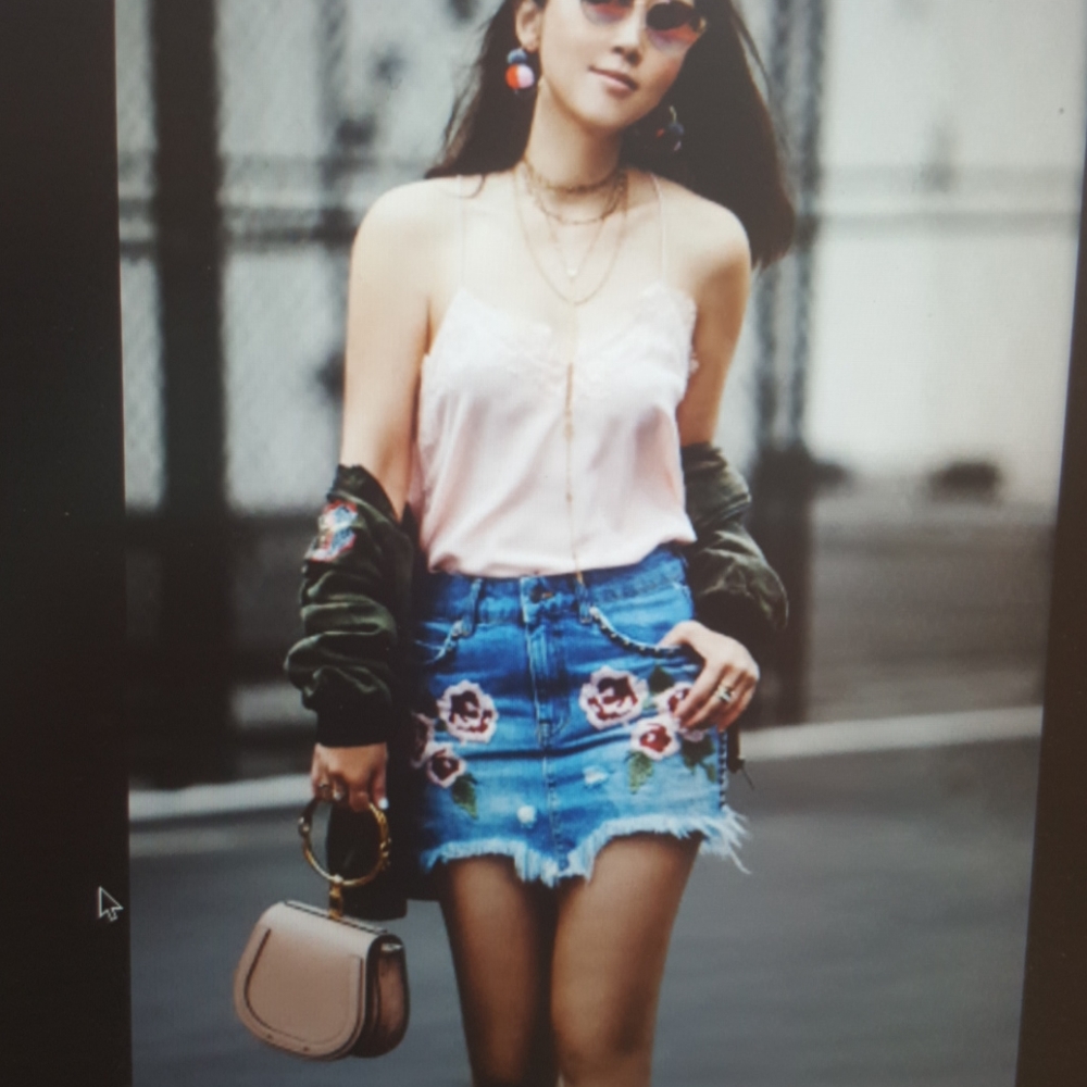 Free People NWOT WILD ROSE Embroidered Denim Mini Skirt